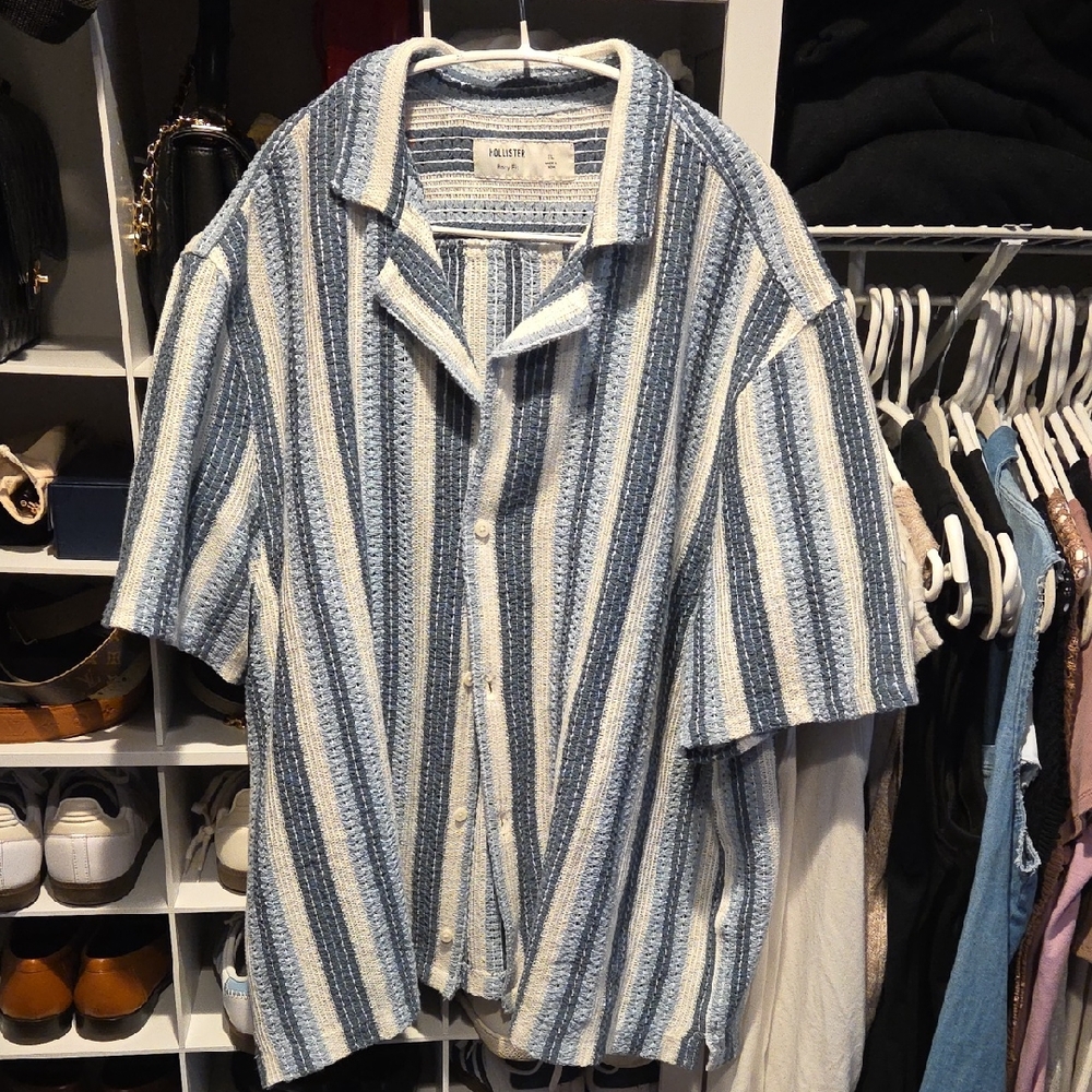 Hollister Blue and White Striped Shirt